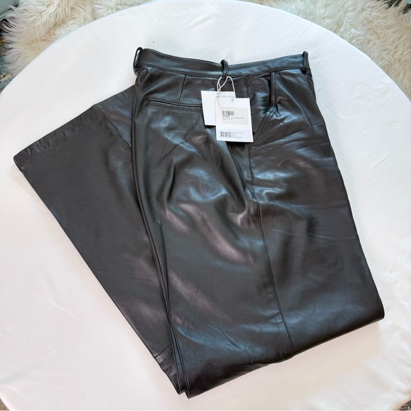 STUDIO AMELIA Pants - STUDIO AMELIA Wide-Leg Sheep Leather Trousers - Black